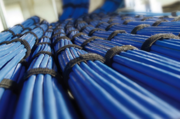 Organized blue structured cabling